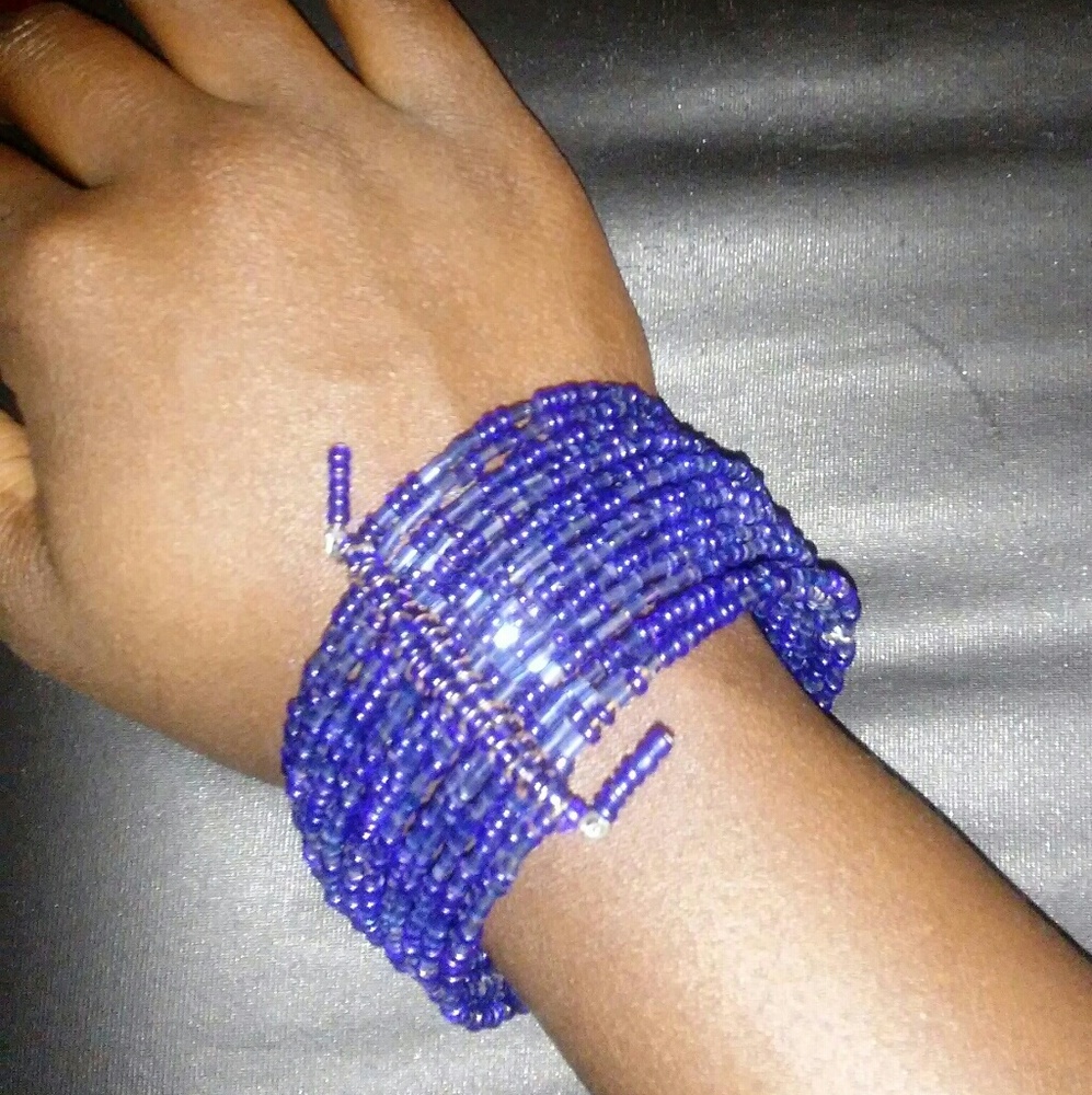 Blue Beaded Cuff Bracelet